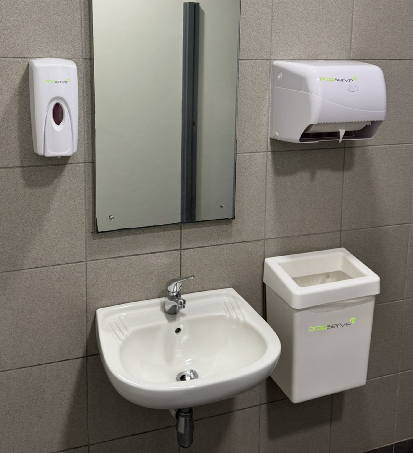 Soap, hand towel and waste, fitted and serviced on one cycle.