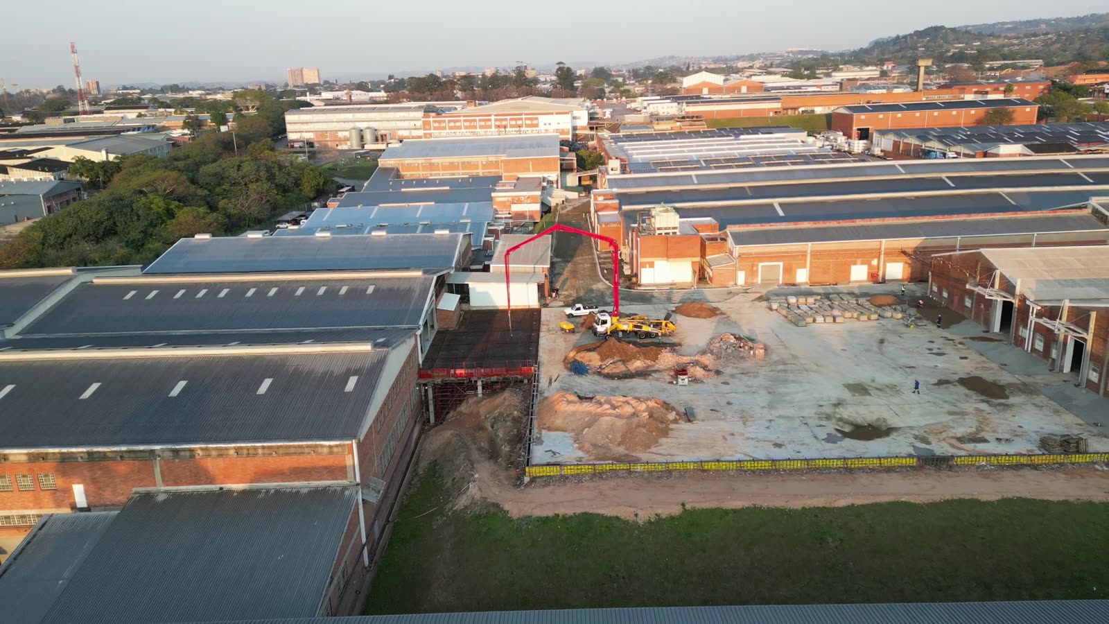 The facility from the air, late afternoon.