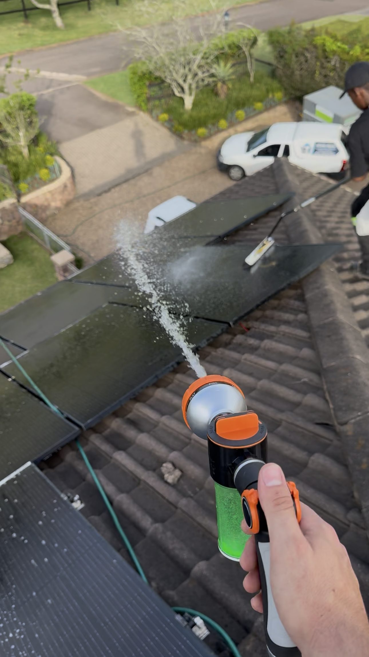 Purified water across the panel face, no detergent.